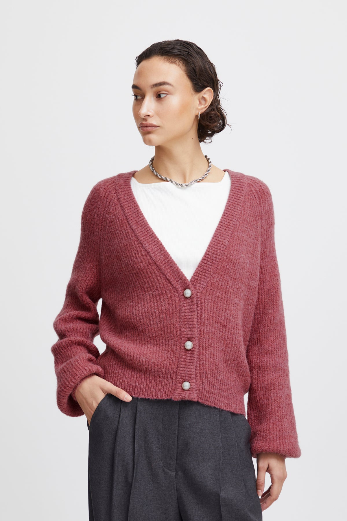 Cardigan marin | Rose bruyère
