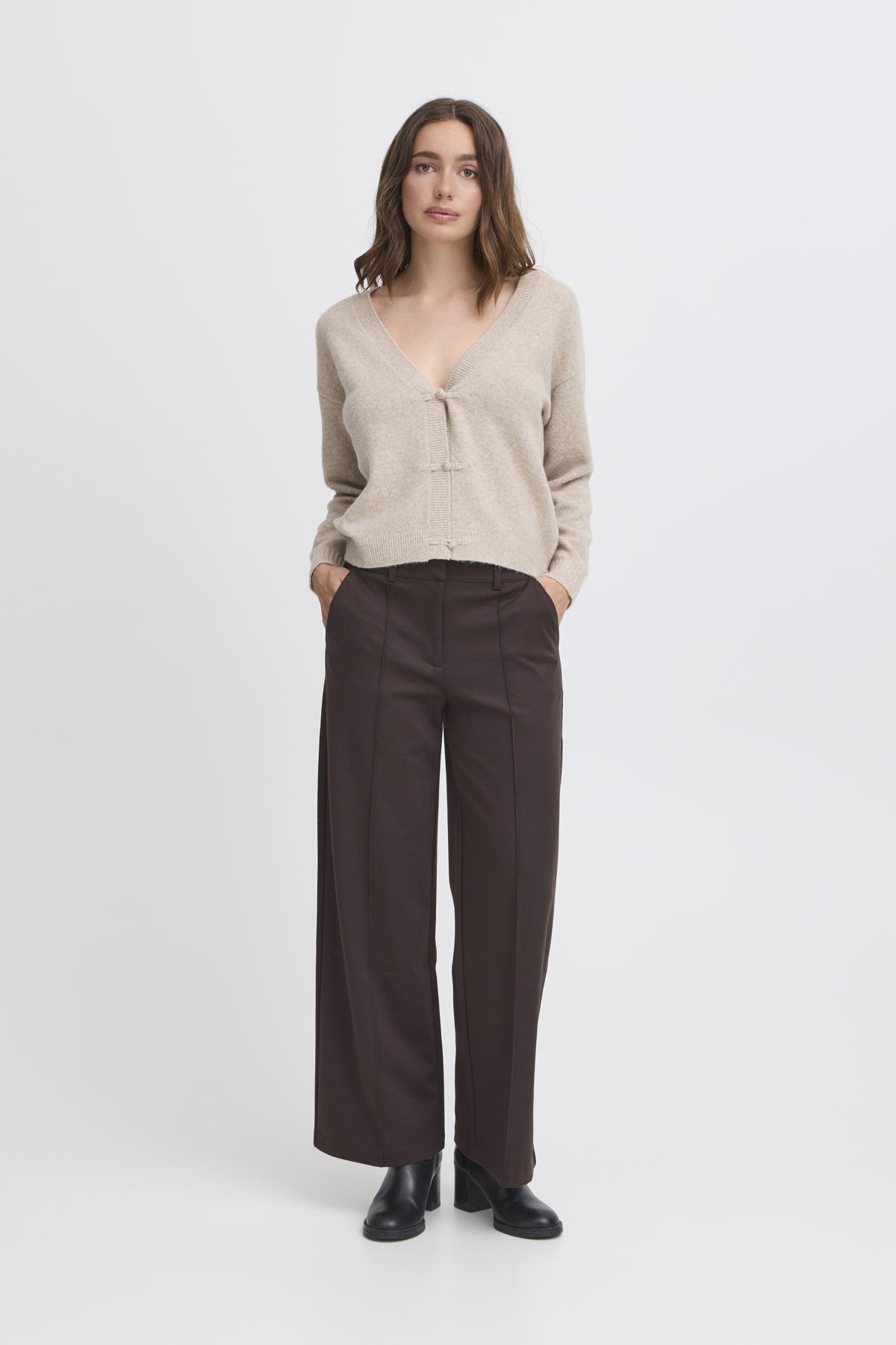 Pantalon Kate Large avec couture | Chocolat