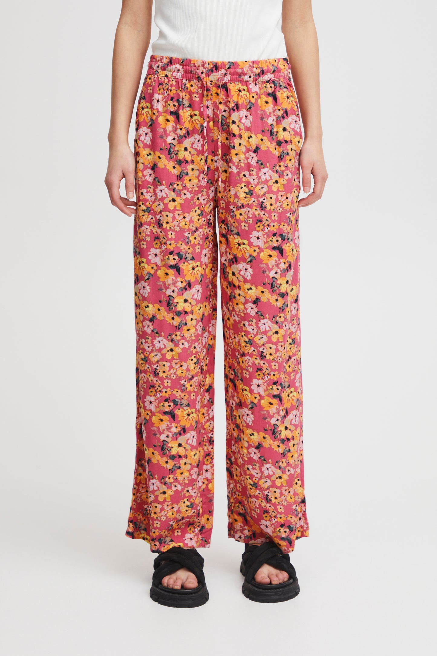 Pantalon ICHI fleurs | Carmin