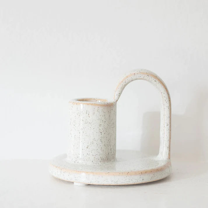 Bougeoir en grès crème | Beige Avoine