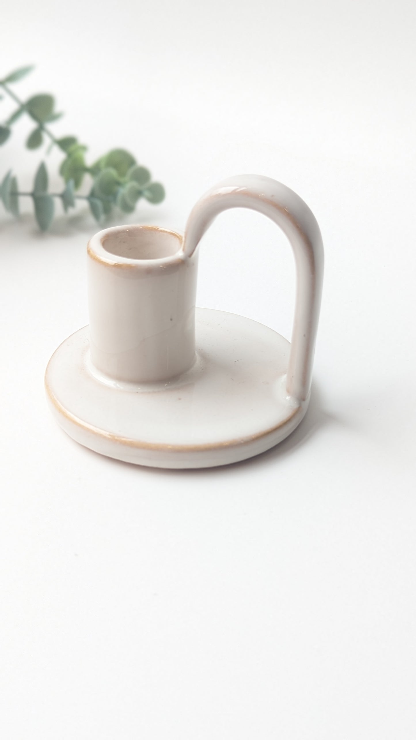 Bougeoir en grès | Beige Avoine