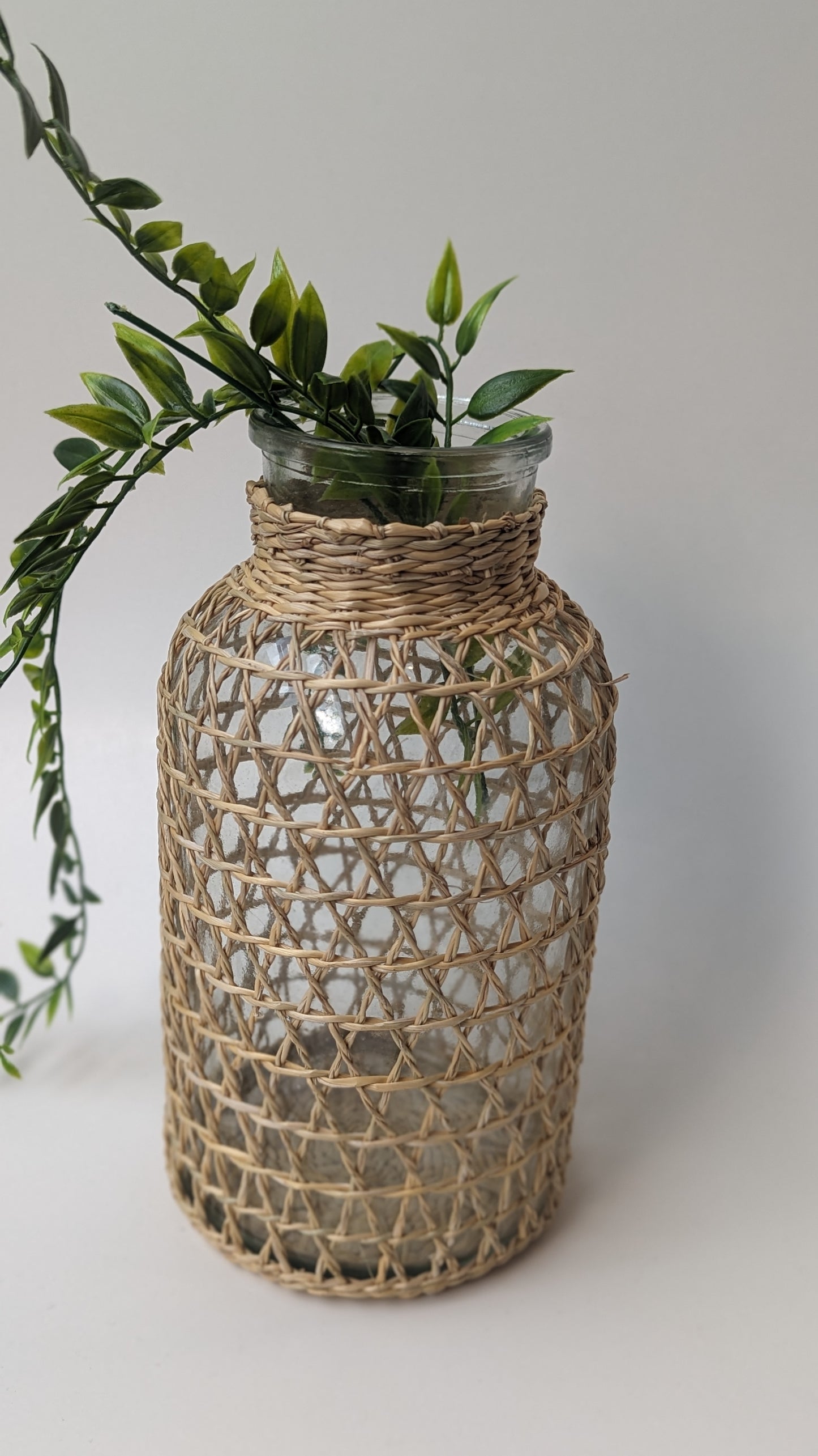 Vase en verre avec osier | Beige Avoine