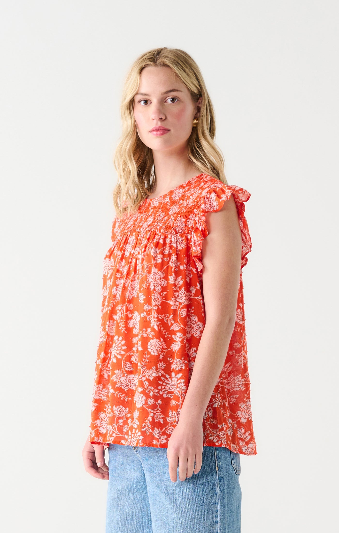 Blouse Floral | Orange et crème