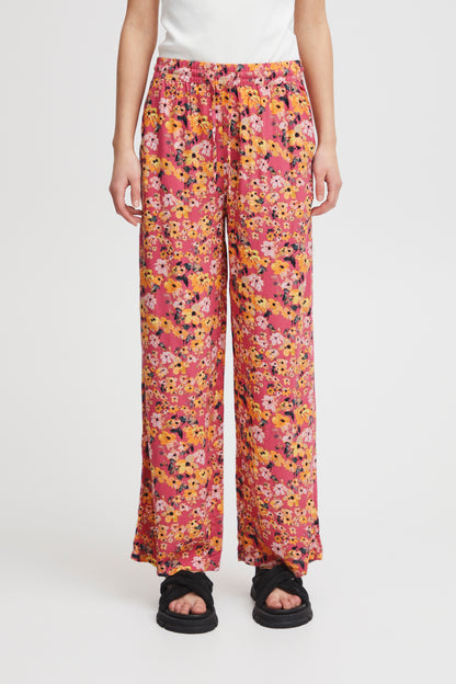 Pantalon ICHI fleurs | Carmin