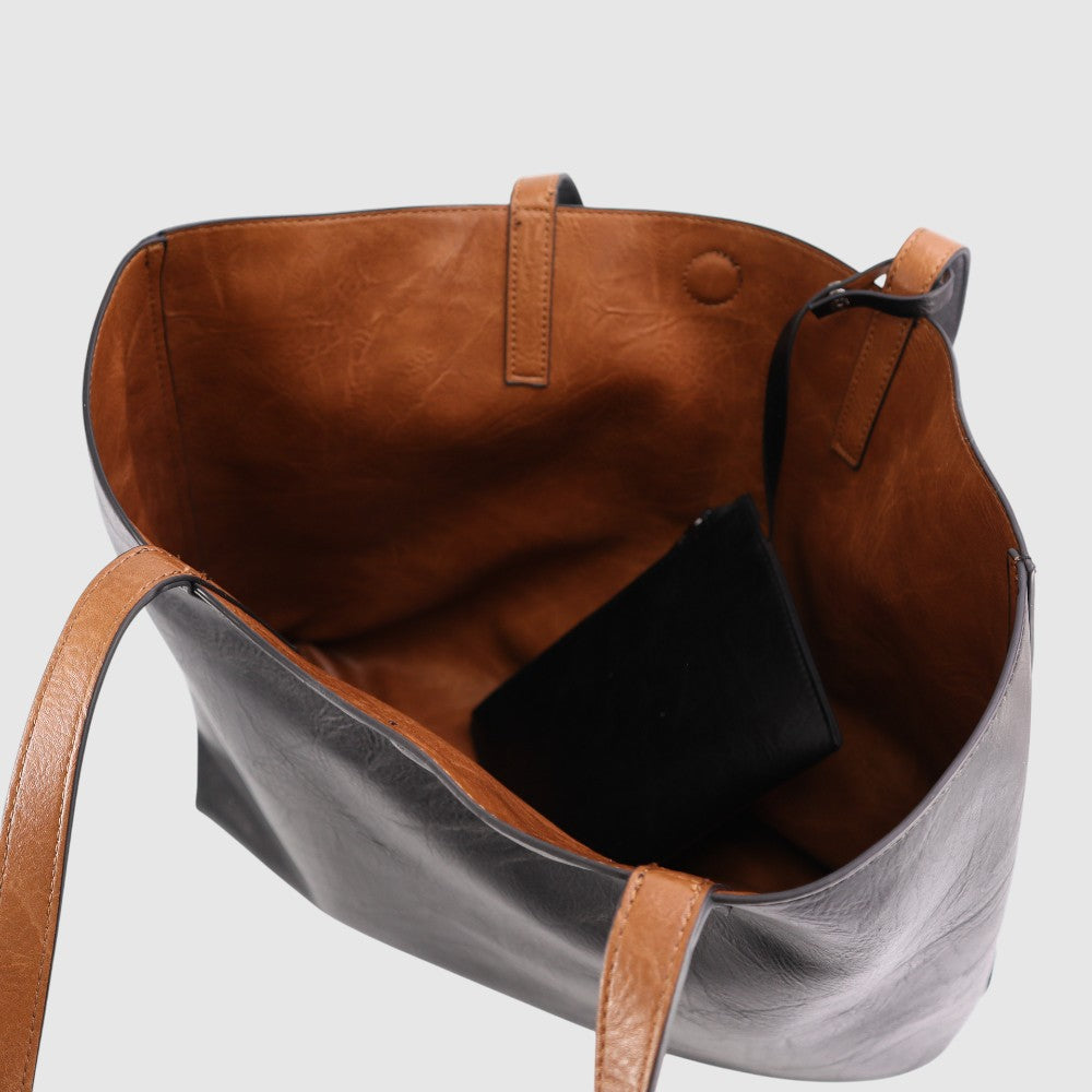 Sac à main réversible Julianne - ZAC | Noir - Cognac