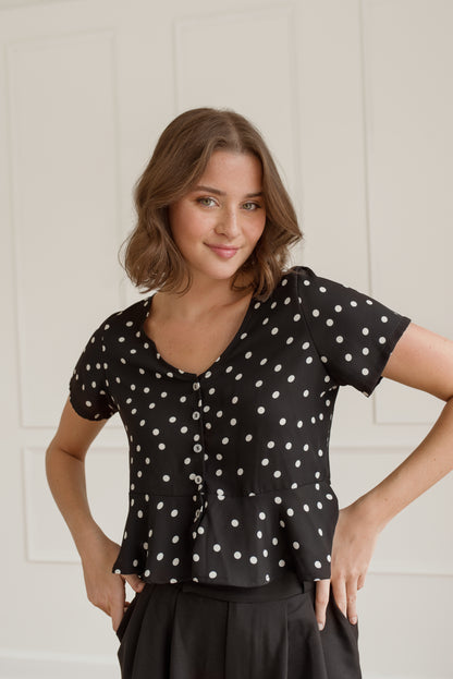 Blouse Hazel | Noire avec pois